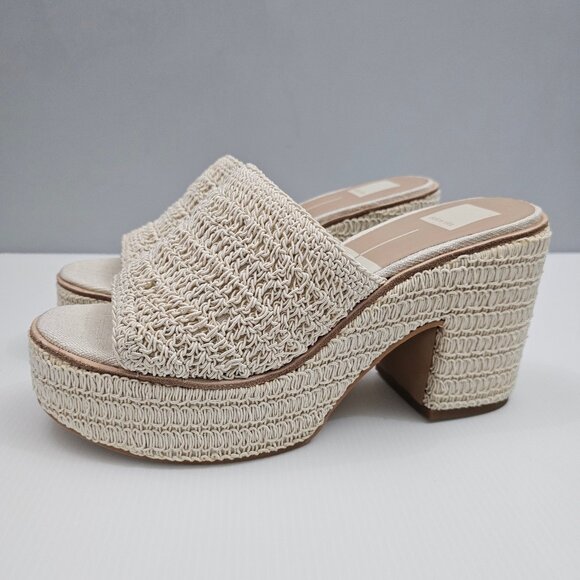 NEW Dolce Vita Ladin Wedge Womens 10 Ivory Cream Woven Heels Platform Sandal - Picture 1 of 13